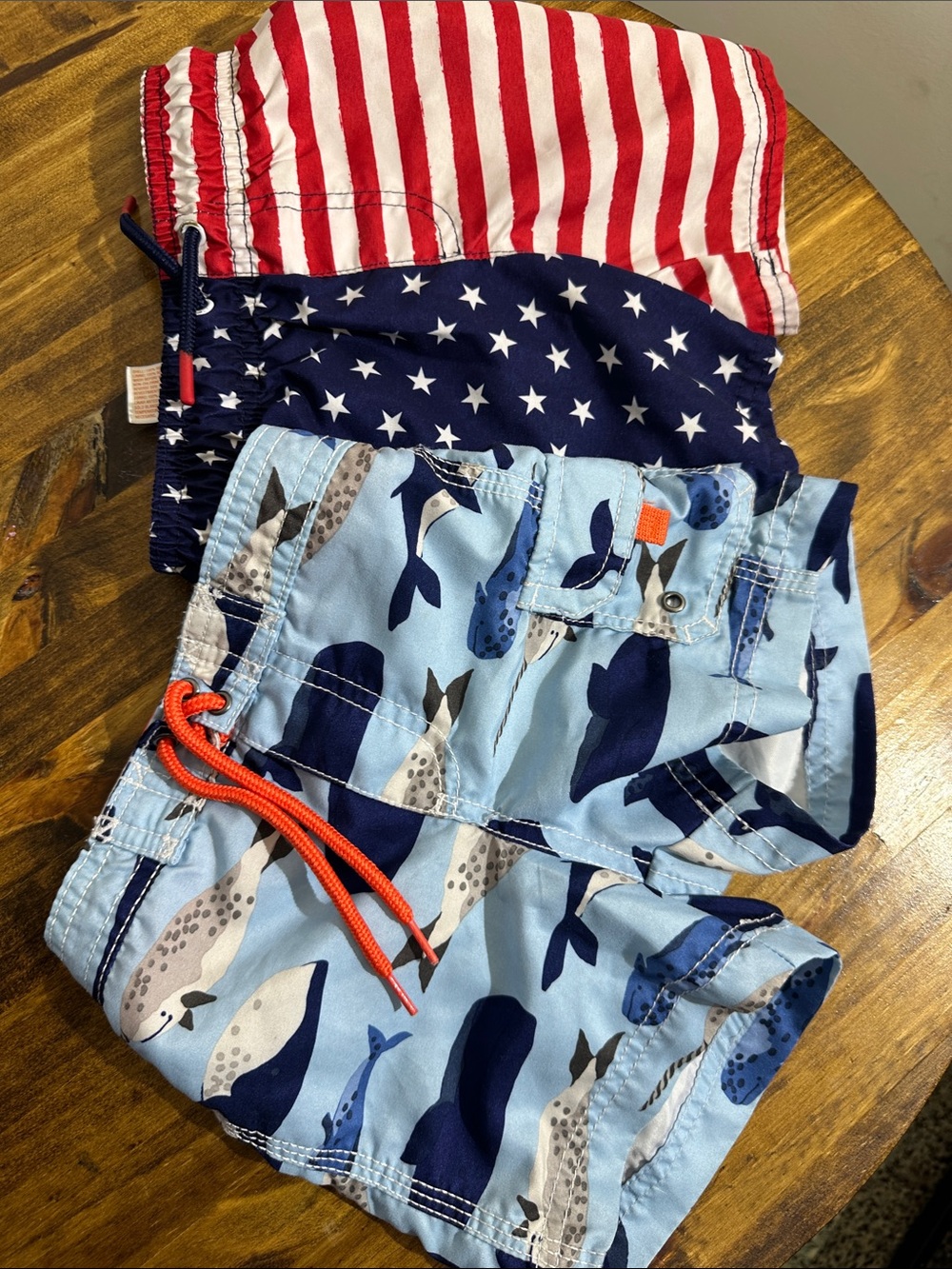 Cat & Jack Light Blue Whale Swim Trunks with Orange Drawstring